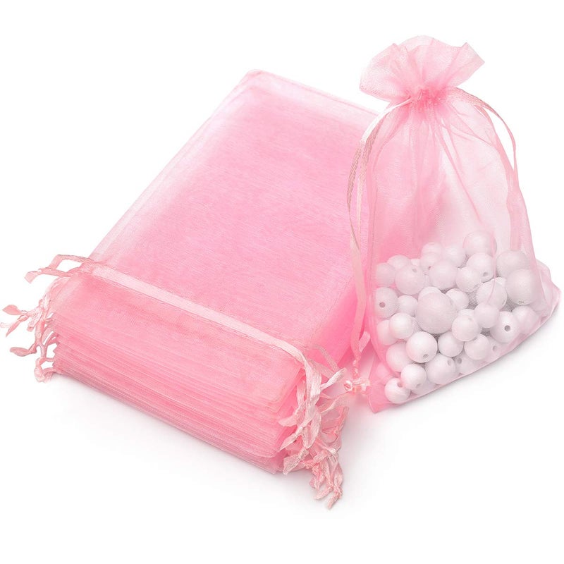 Akstore 100PCS 4x6inch (10x15cm) Drawstring Organza Jewelry Favor Pouches Wedding Party Festival Gift Bags Candy Bags (Pink) - Image 1